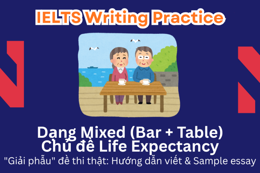 IELTS Writing Practice: "Giải phẫu" đề thi thật – Dạng bài Mixed Chart (Bar Chart + Table) – Chủ đề Life Expectancy