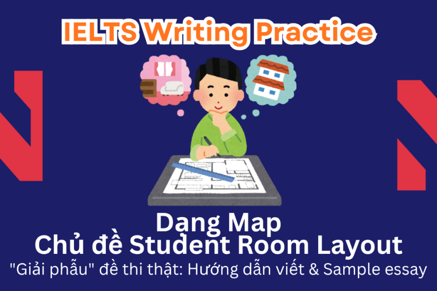 IELTS Writing Practice: "Giải phẫu" đề thi thật – Dạng bài Maps/Plans – Chủ đề Student Room Layout